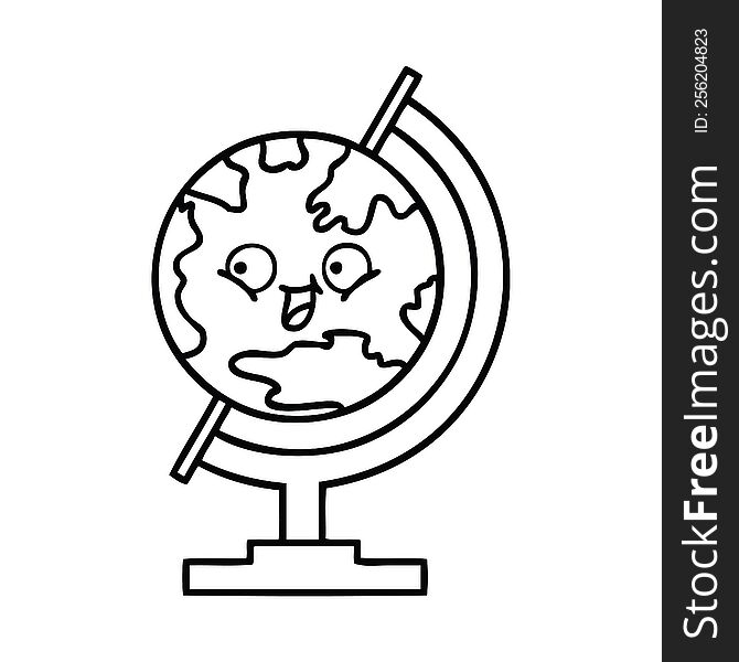 Line Drawing Cartoon Globe Of The World