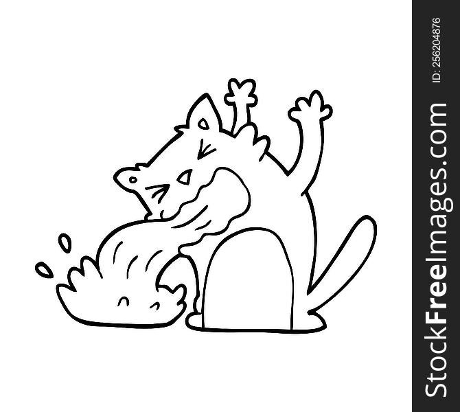 line drawing cartoon cat being sick