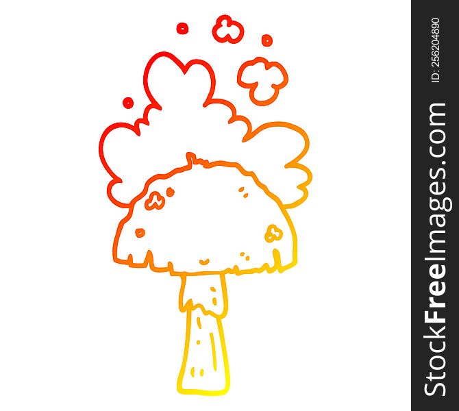 warm gradient line drawing of a cartoon mushroom with spore cloud