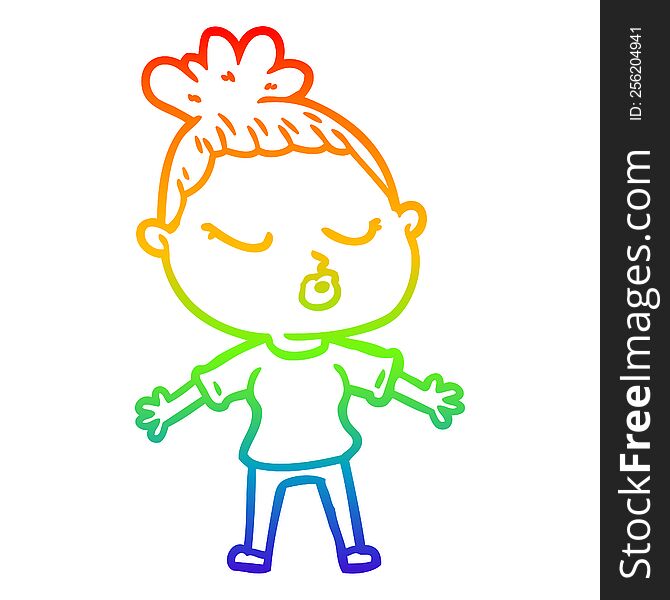 rainbow gradient line drawing of a cartoon calm woman