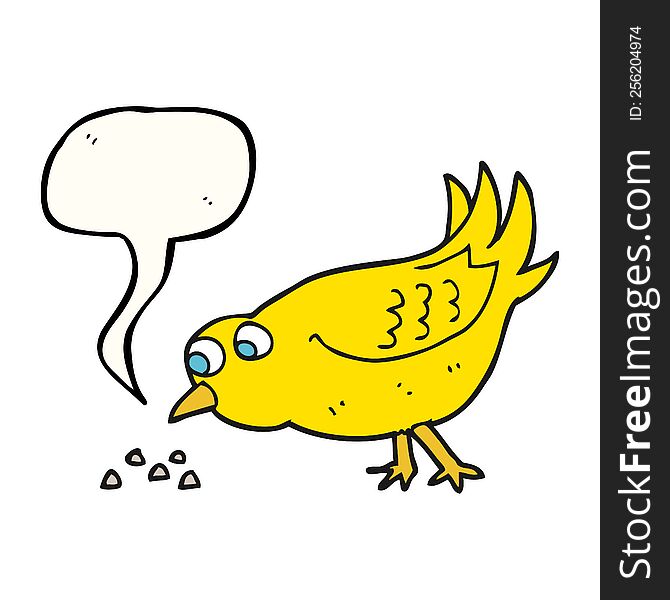 freehand drawn speech bubble cartoon bird pecking seeds