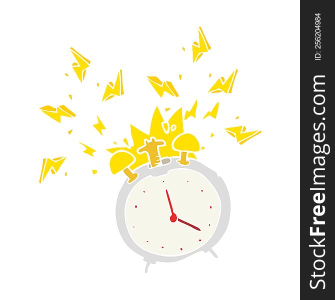 Flat Color Illustration Of A Cartoon Ringing Alarm Clock