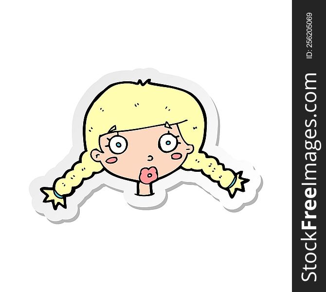 Sticker Of A Cartoon Confused Female Face