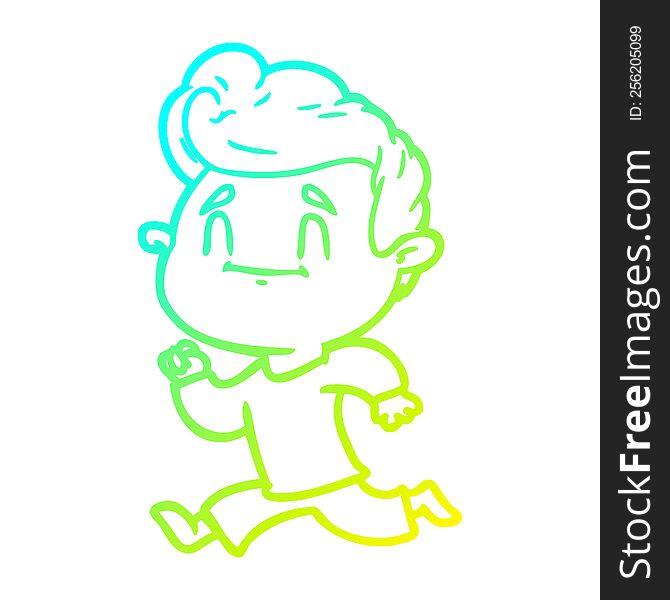cold gradient line drawing of a happy cartoon man exercising