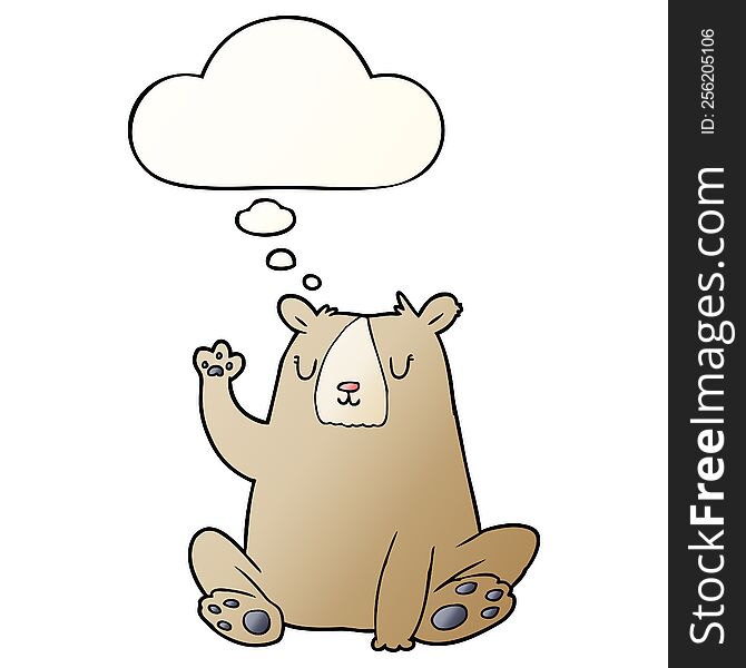 Cartoon Bear;waving And Thought Bubble In Smooth Gradient Style