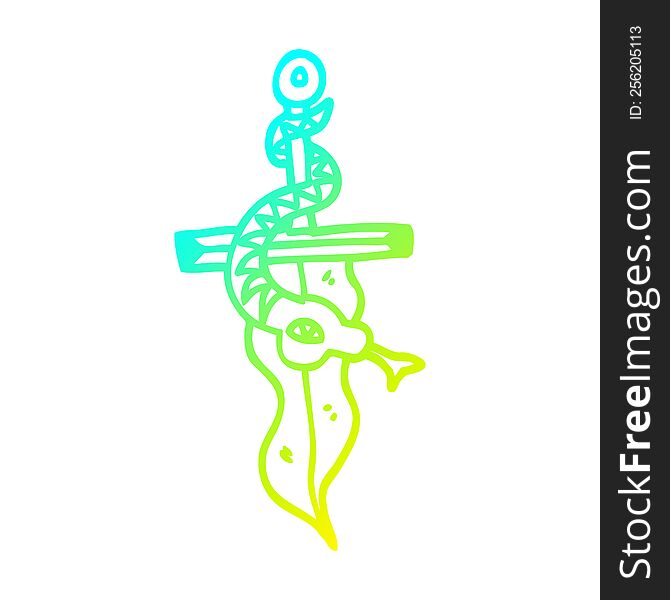 Cold Gradient Line Drawing Cartoon Tattoo Dagger Symbol