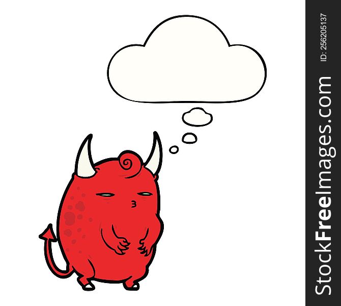 cartoon halloween devil with thought bubble. cartoon halloween devil with thought bubble