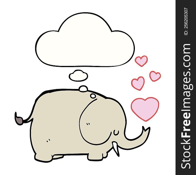 Cute Cartoon Elephant With Love Hearts And Thought Bubble