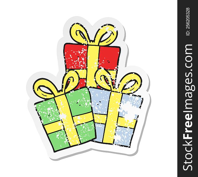 Retro Distressed Sticker Of A Cartoon Christmas Gifts