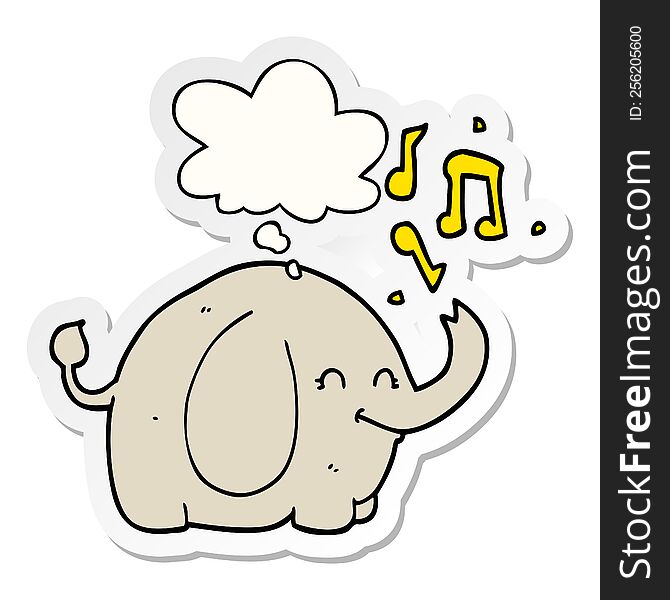 cartoon trumpeting elephant with thought bubble as a printed sticker