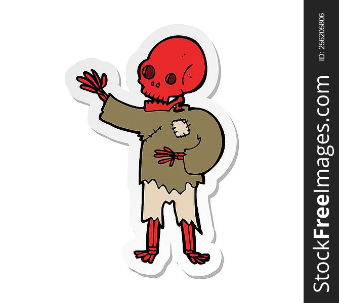 Sticker Of A Cartoon Skeleton Waving