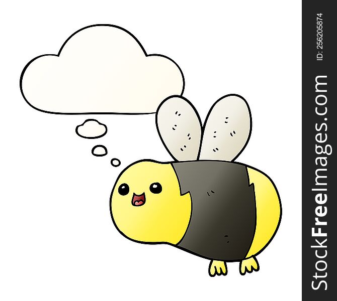 Cartoon Bee And Thought Bubble In Smooth Gradient Style