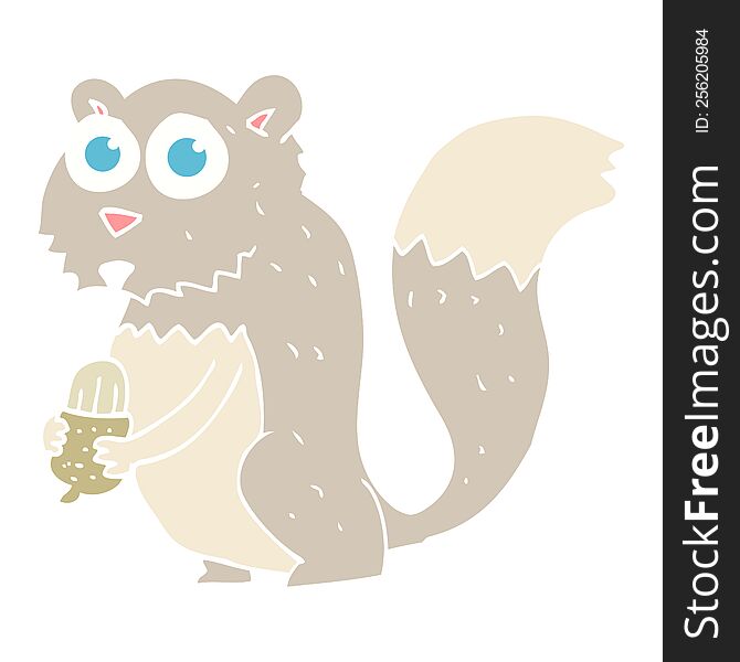 Flat Color Illustration Of A Cartoon Angry Squirrel With Nut