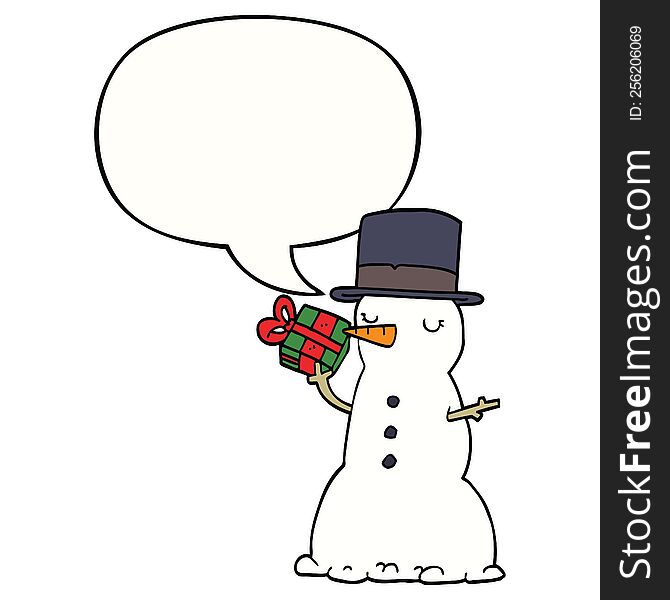 Cartoon Snowman And Speech Bubble