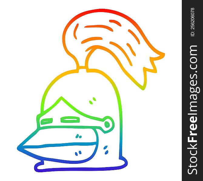 Rainbow Gradient Line Drawing Cartoon Knight Helmet