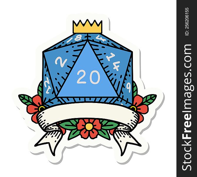 Natural 20 Critical Hit D20 Dice Roll Sticker