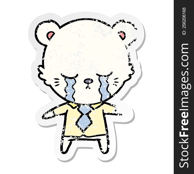 distressed sticker of a crying cartoon polarbear