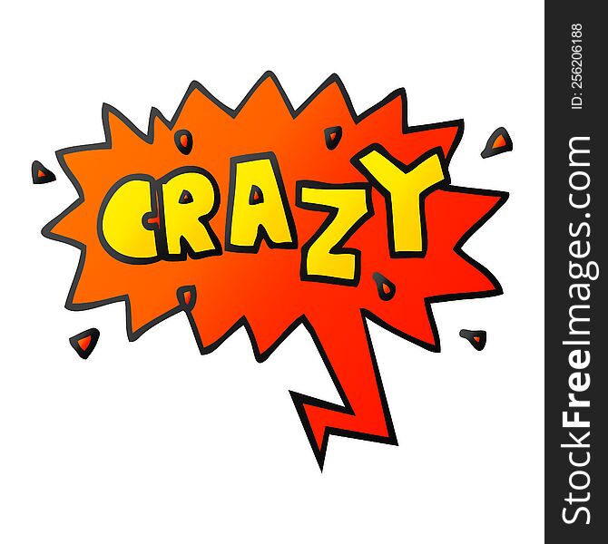 cartoon word crazy with speech bubble in smooth gradient style