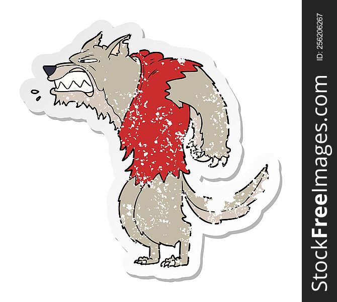 Distressed Sticker Of A Angry Werewolf Cartoon