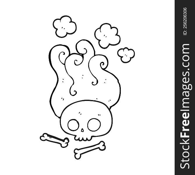 freehand drawn black and white cartoon skull and bones