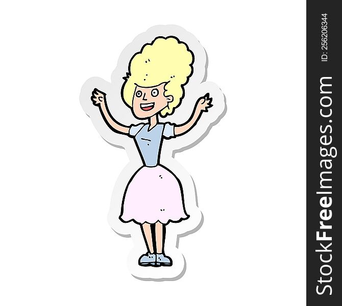 sticker of a cartoon happy 1950s woman