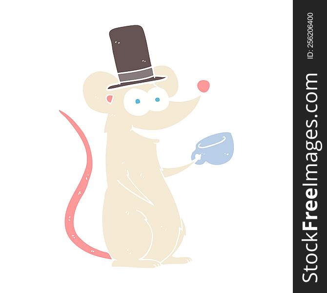 flat color illustration of mouse with teacup. flat color illustration of mouse with teacup