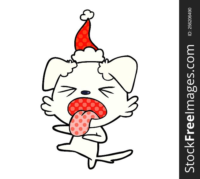 hand drawn comic book style illustration of a disgusted dog wearing santa hat