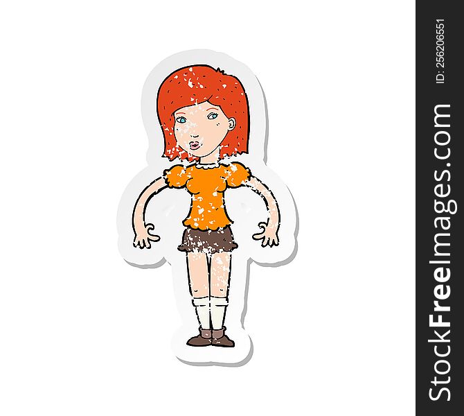 Retro Distressed Sticker Of A Cartoon Woman Looking Sideways