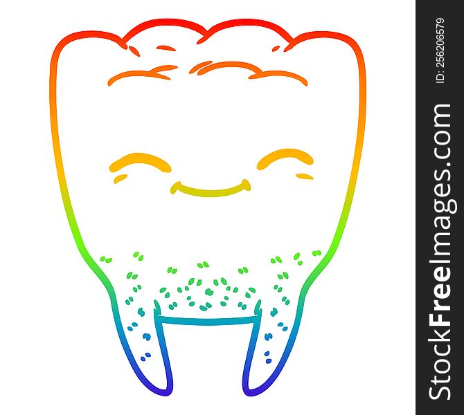 rainbow gradient line drawing of a cartoon tooth