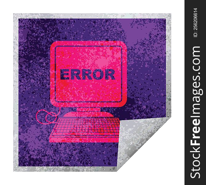 computer error vector illustration square peeling sticker. computer error vector illustration square peeling sticker