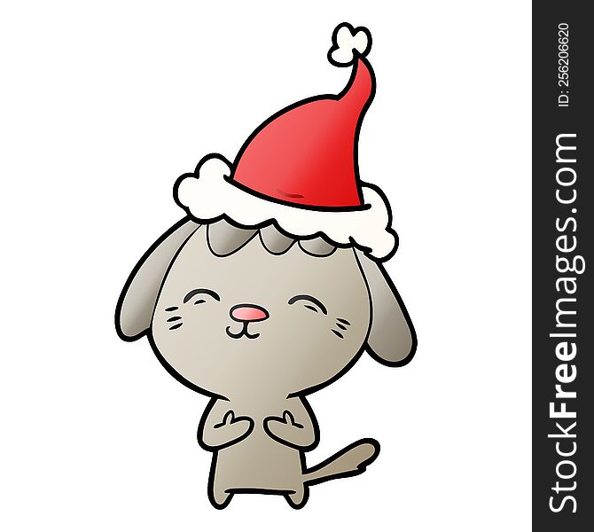 happy hand drawn gradient cartoon of a dog wearing santa hat. happy hand drawn gradient cartoon of a dog wearing santa hat