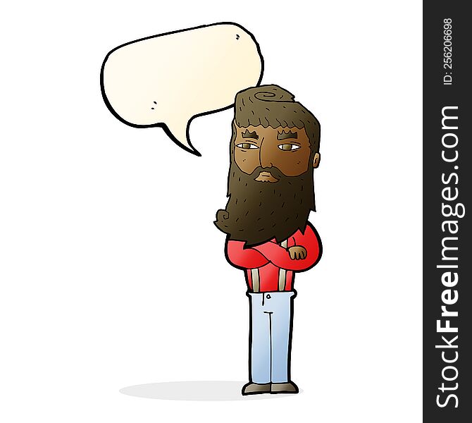 Cartoon Serious Man With Beard With Speech Bubble