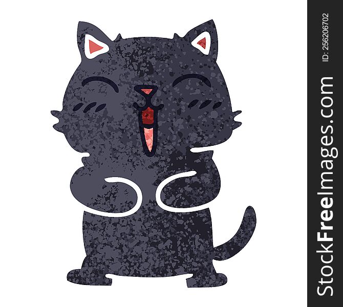 retro illustration style quirky cartoon black cat. retro illustration style quirky cartoon black cat
