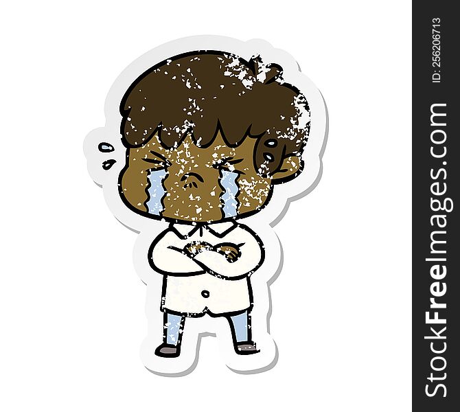 Distressed Sticker Of A Crying Boy Cartoon