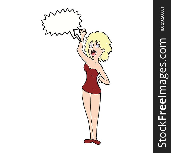 cartoon dancing woman with speech bubble