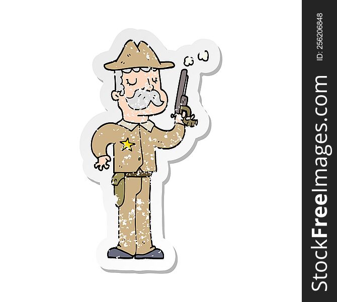 distressed sticker of a cartoon sheriff