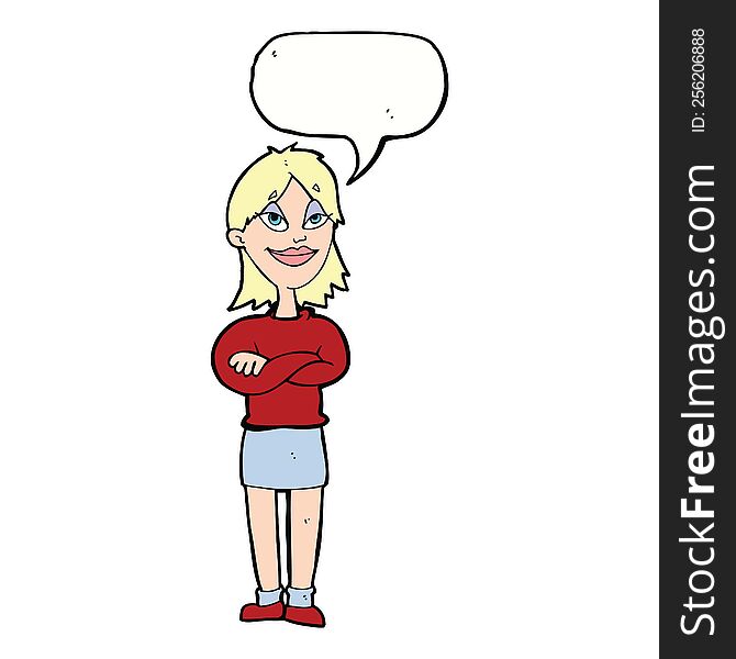 cartoon proud woman with speech bubble