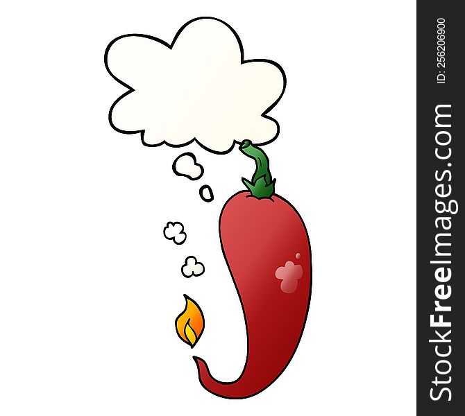 Cartoon Chili Pepper And Thought Bubble In Smooth Gradient Style
