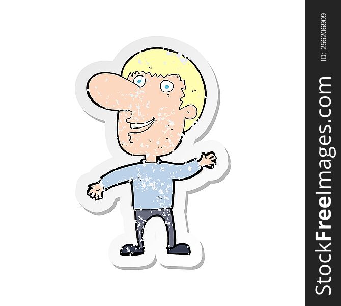 Retro Distressed Sticker Of A Cartoon Waving Man