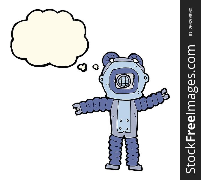 cartoon deep sea diver with thought bubble
