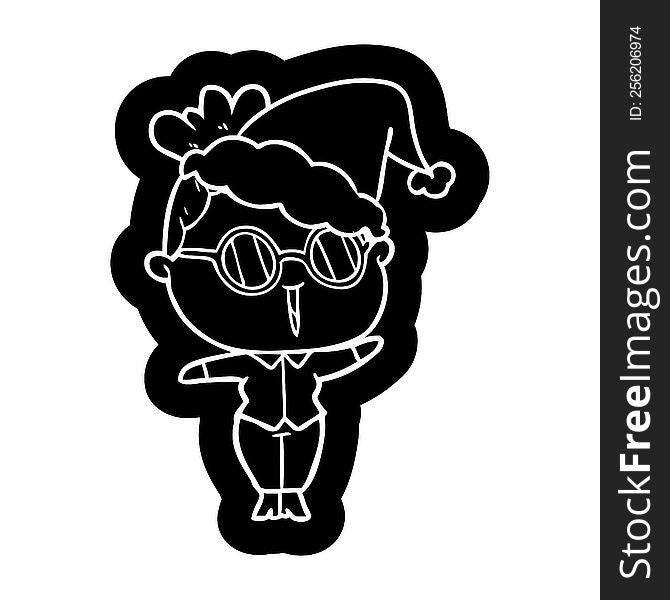 Cartoon Icon Of A Woman Wearing Spectacles Wearing Santa Hat