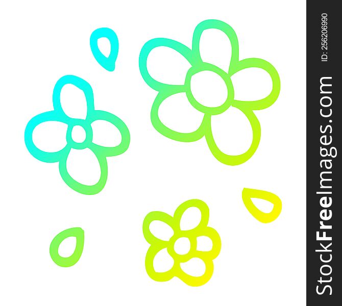 Cold Gradient Line Drawing Cartoon Decorative Flowers