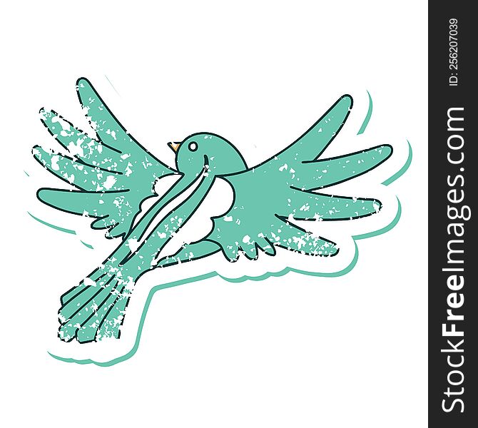 Distressed Sticker Tattoo Style Icon Of A Flying Bird