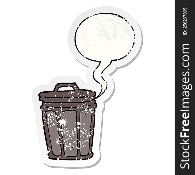 cartoon trash can and speech bubble distressed sticker