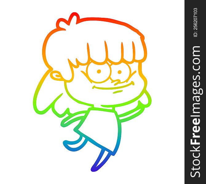 rainbow gradient line drawing of a cartoon girl smiling