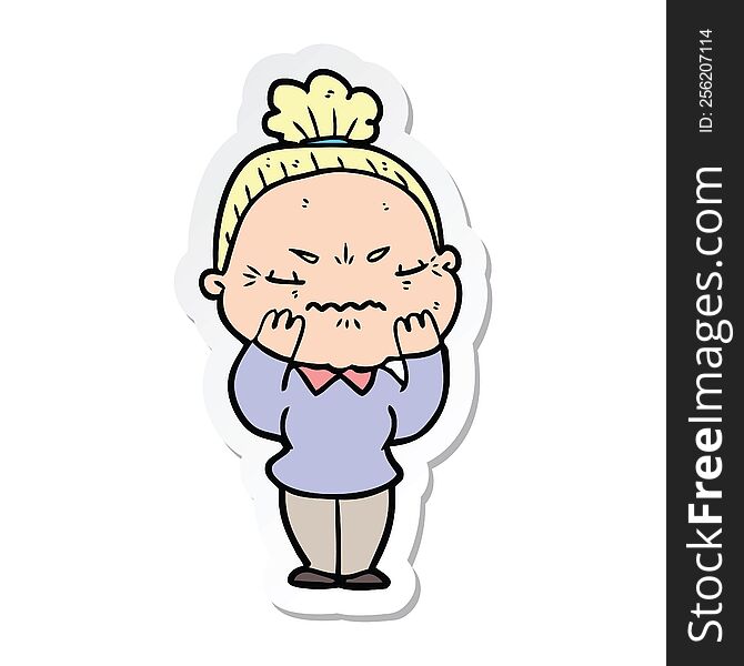 Sticker Of A Cartoon Annoyed Old Lady