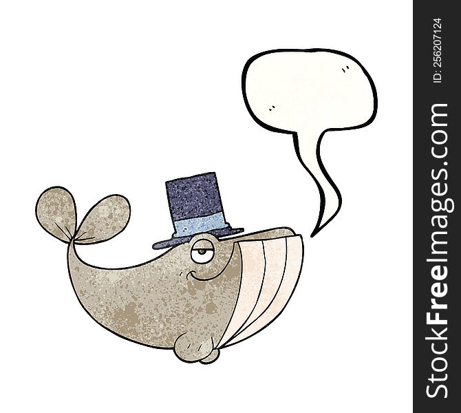 Speech Bubble Textured Cartoon Whale Wearing Top Hat