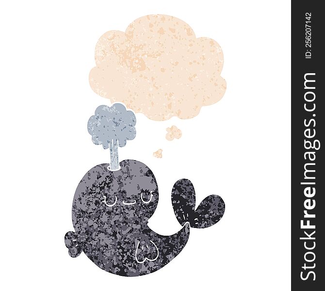 cute cartoon whale with thought bubble in grunge distressed retro textured style. cute cartoon whale with thought bubble in grunge distressed retro textured style