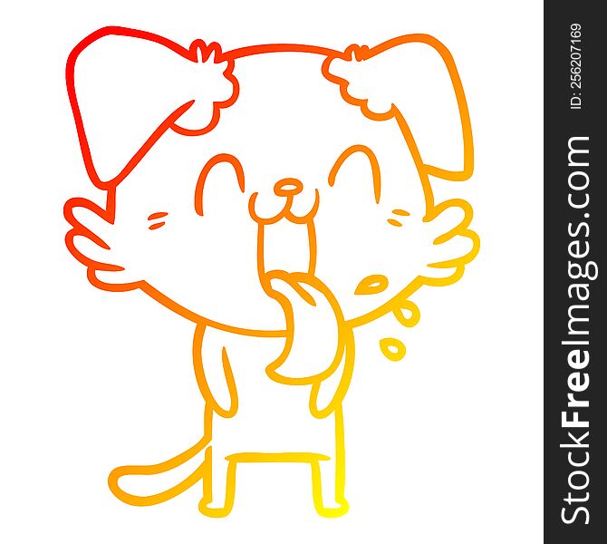 Warm Gradient Line Drawing Cartoon Panting Dog