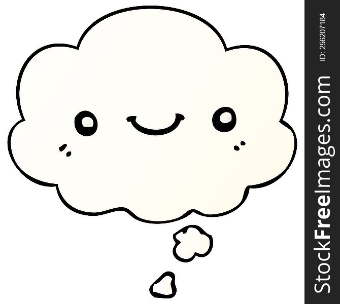 Cartoon Cute Happy Face And Thought Bubble In Smooth Gradient Style